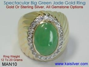 mens jade ring, gold or 925 silver