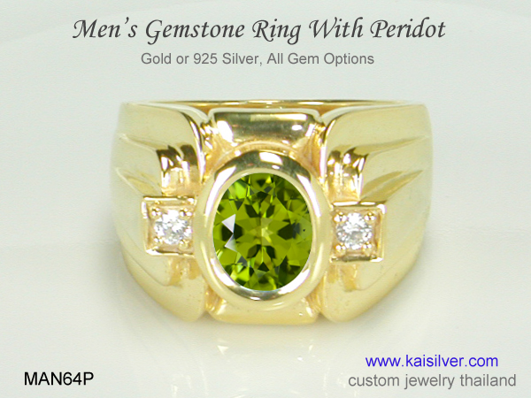 peridot gem ring for gent's gold or silver