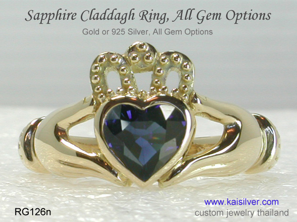 sapphire gemstone claddagh ring