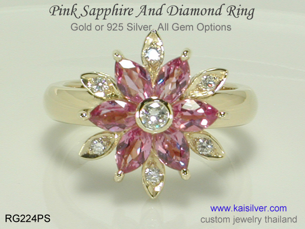 pink sapphire gold ring or silver