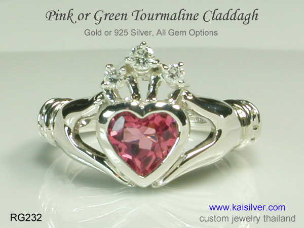 gemstone claddagh ring tourmaline pink