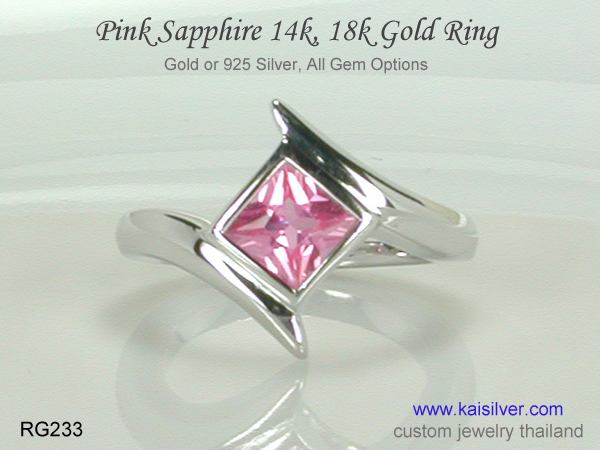 pink sapphire ring square gem
