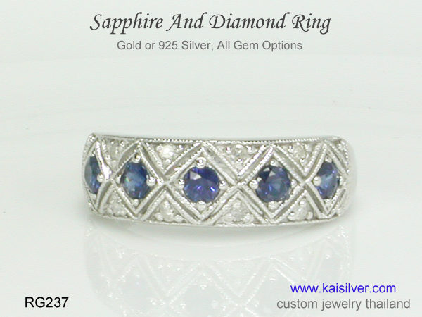 white or yellow gold sapphire diamond ring