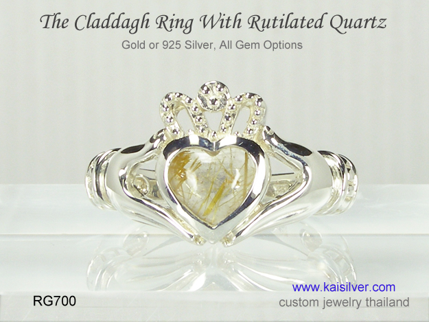 gemstone claddagh ring rutilated quartz 