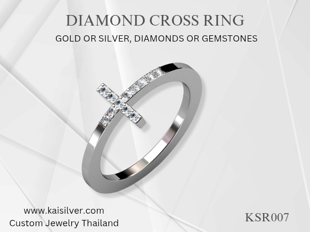 diamond ring cross in gold or silver