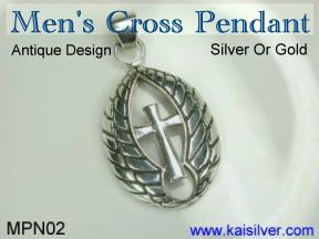 male silver jewelry, 925 silver male cross pendant