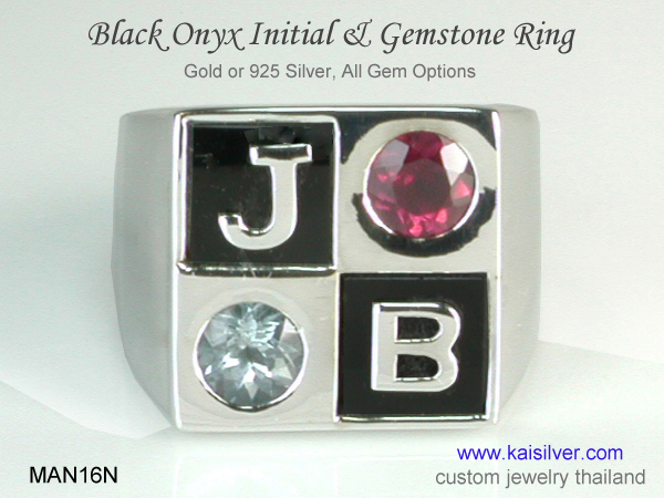 initial ring for men white gold or silver