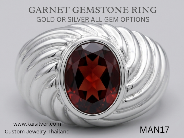 silver ring for men with garnet