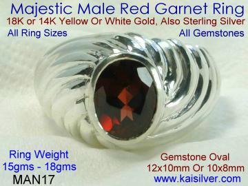 silver ring for men, with garnet or other gemstone