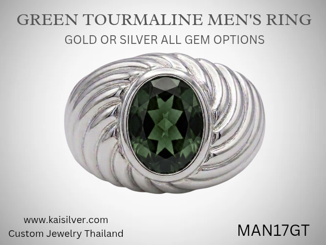 silver tourmaline ring for men, also in gold