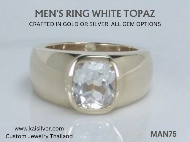 white topaz mens ring