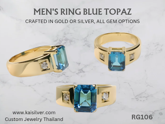 topaz rings for men blue, white, yellow topaz gems