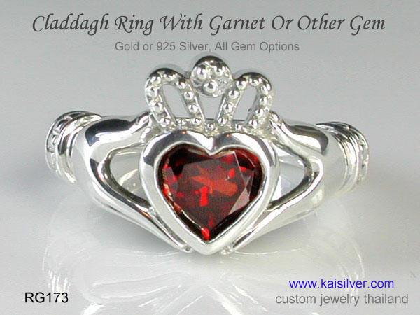 garnet claddagh ring kaisilver
