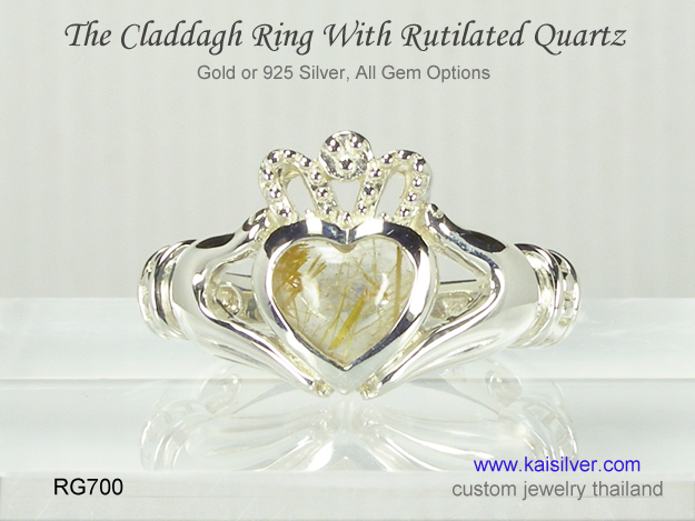 gemstone claddagh ring rutilated quartz